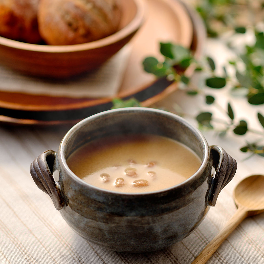 長いもと津軽りんご(大豆入り) - 青森野菜の豆乳スープ