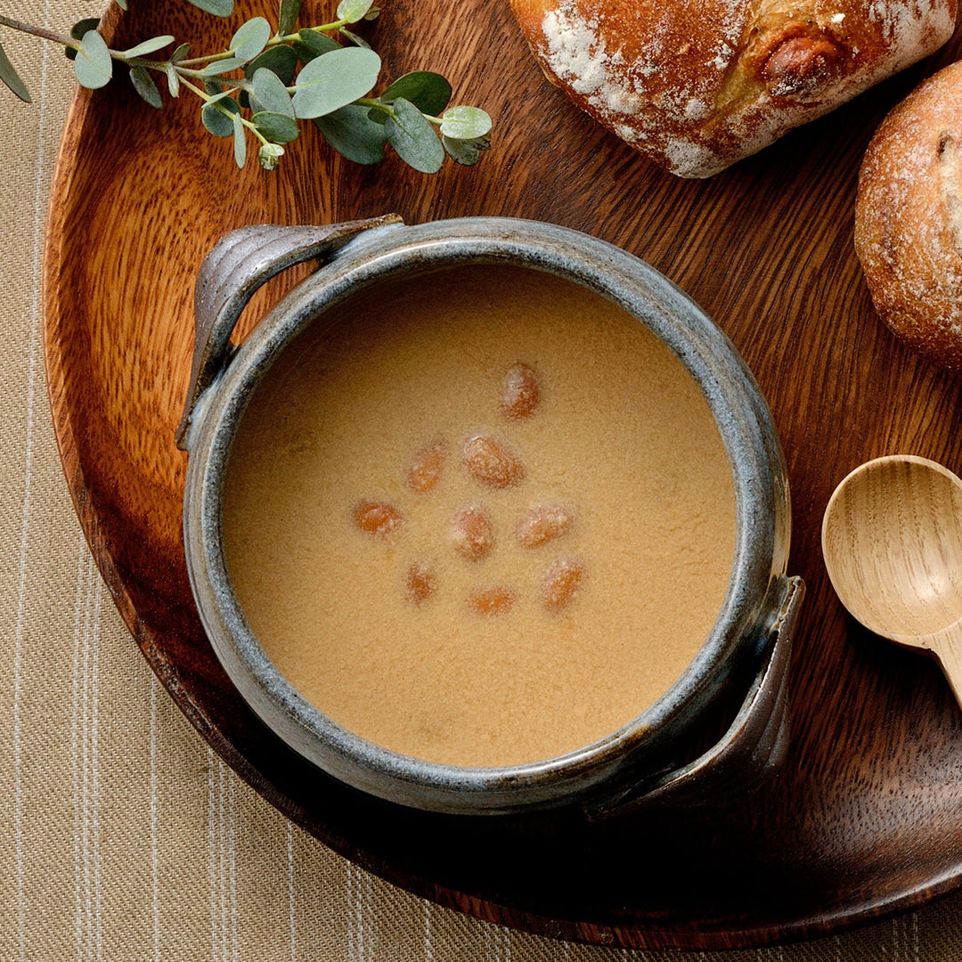 長いもと津軽りんご(大豆入り) - 青森野菜の豆乳スープ
