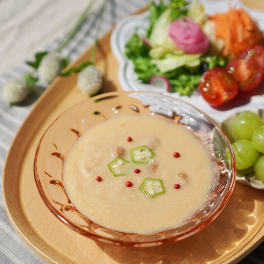 長いもと津軽りんご(大豆入り) - 青森野菜の豆乳スープ